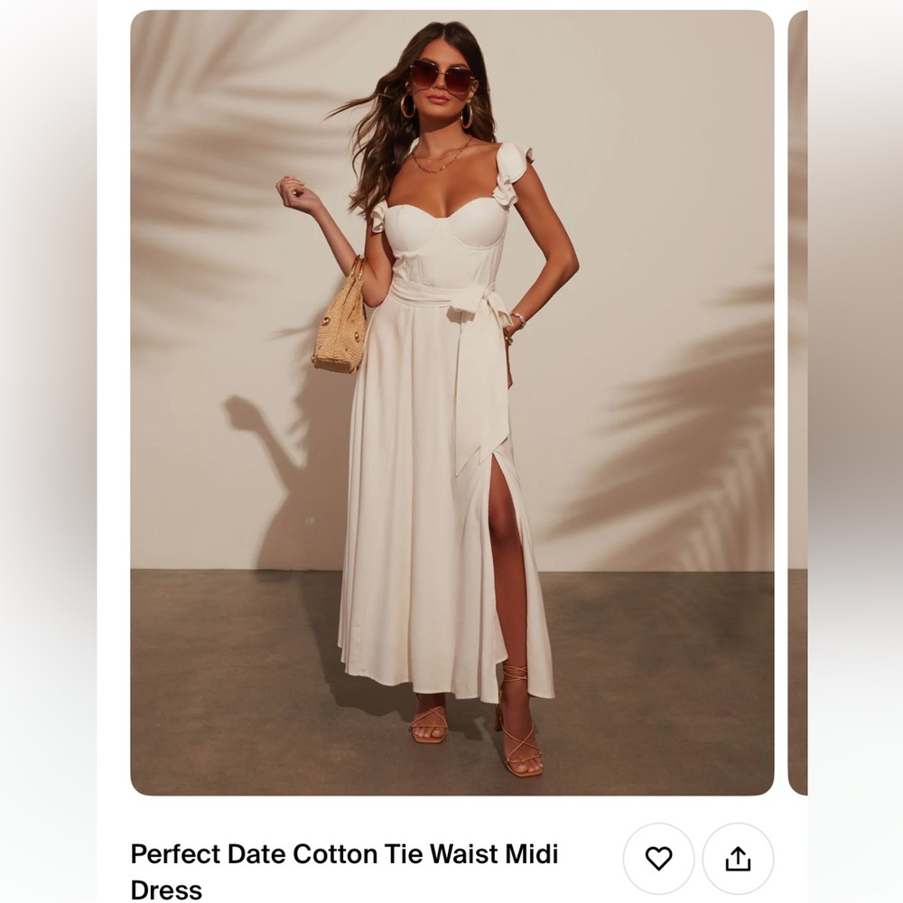 Vici Perfect Date Cotton Tie Waist MIDI Dress / M